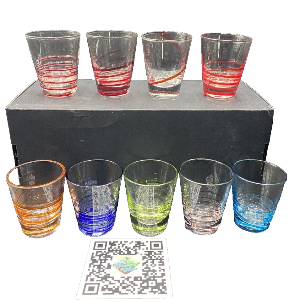 Juego de 9 vasos de vidrio mexicano soplado a mano línea remolino vajilla vintage Foto 2 de 4