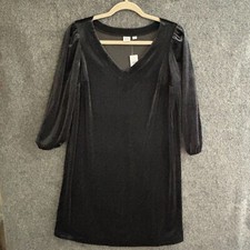 NEW GAP Dress Women's XS Black Velvet Shift V-Neck 3/4 Sleeves Pullover Stretch