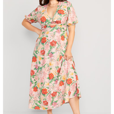 Old Navy Fit & Flare Twist Front Linen Maxi Dress Floral Print Cottagecore  XL | eBay