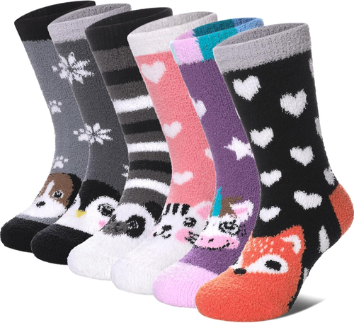 Kids Fuzzy Socks, Toddlers Non Slip Socks Boys Girls Cute Cozy Winter Warm Crew