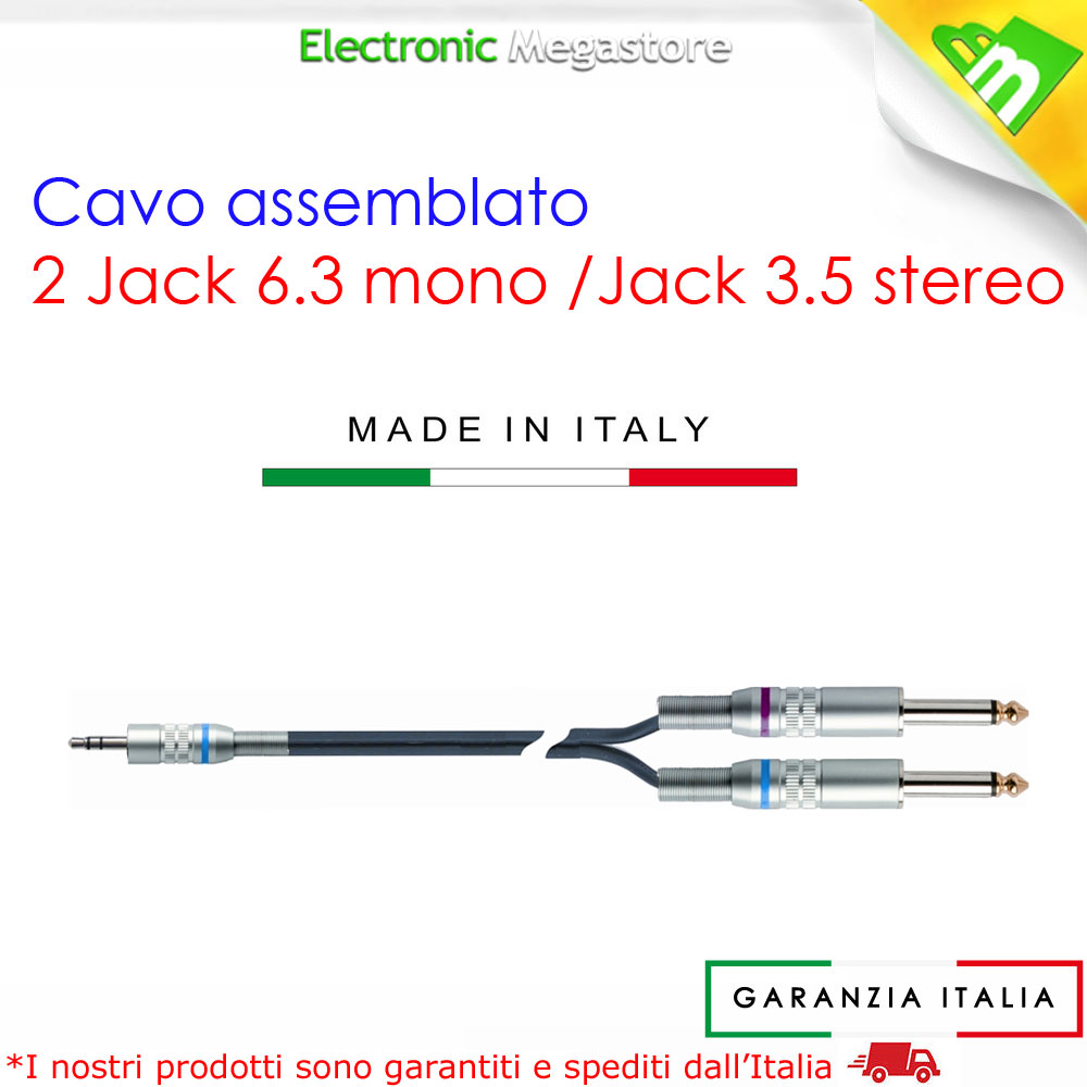 CAVETTO SCHERMATO 3,5 STE SPI - 2 SPI 6,3 MO S221-1BK MADE IN ITALY 1MT QUIK LOK