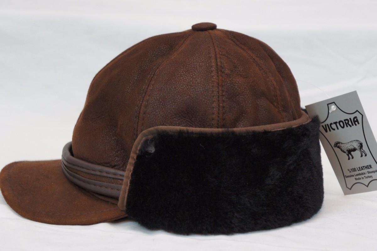 Bahar 100% Sheepskin Shearling Aviator Trapper Hat - Men's Leather Fur Cap (M To 2X) Made In Turkey
