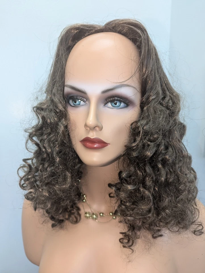 Peluca Larga 16 Pulgadas Sintética Espiral Rizado Marrón Ceniza Color #8 Parte Central Foto 2 de 4