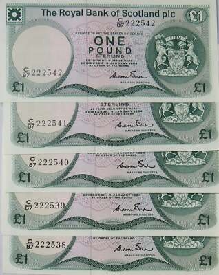 5 Consecutive 1984 The Royal Bank Of Scotland £1 Notes C87 | eBay