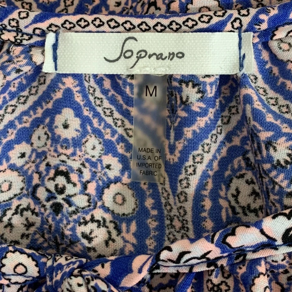 Blusa Soprano Top Mujer Mediana Púrpura Azul Multicolor Boho Floral Abstracta Foto 4 de 4