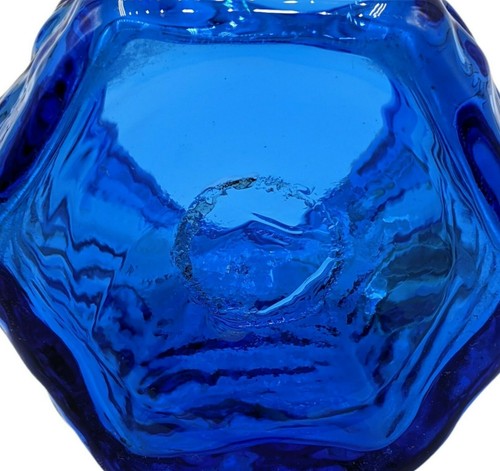 Vintage Cobalt Dark Blue Glass Crinkle Creamer Clear Applied Handle Hand Blown - Picture 6 of 8