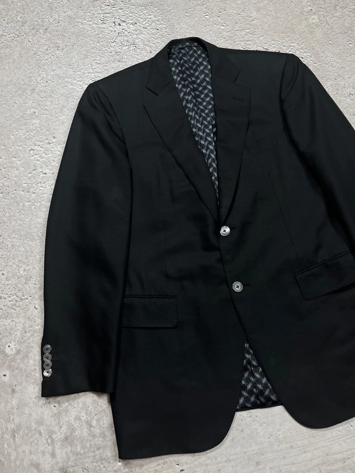 Blazer Zilli Paris Hombre R48 Negro Lana y Seda con Forro Monograma Foto 3 de 4