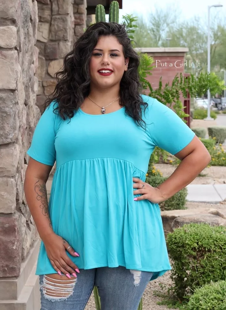 Repulsión tranquilo Café New PLUS SIZE Womens SOFT TURQUOISE BLUE HI LOW BABYDOLL TUNIC SHIRT 1X 2X  3X | eBay