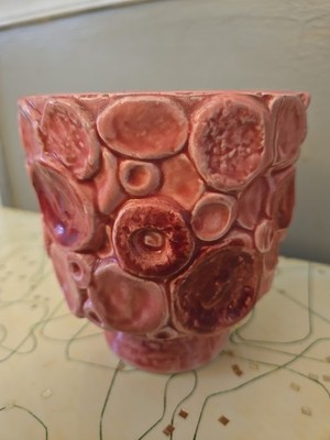 Vintage MCM Napcoware Ceramic Planter Japan Pink Circles Baubles Bangles Beads