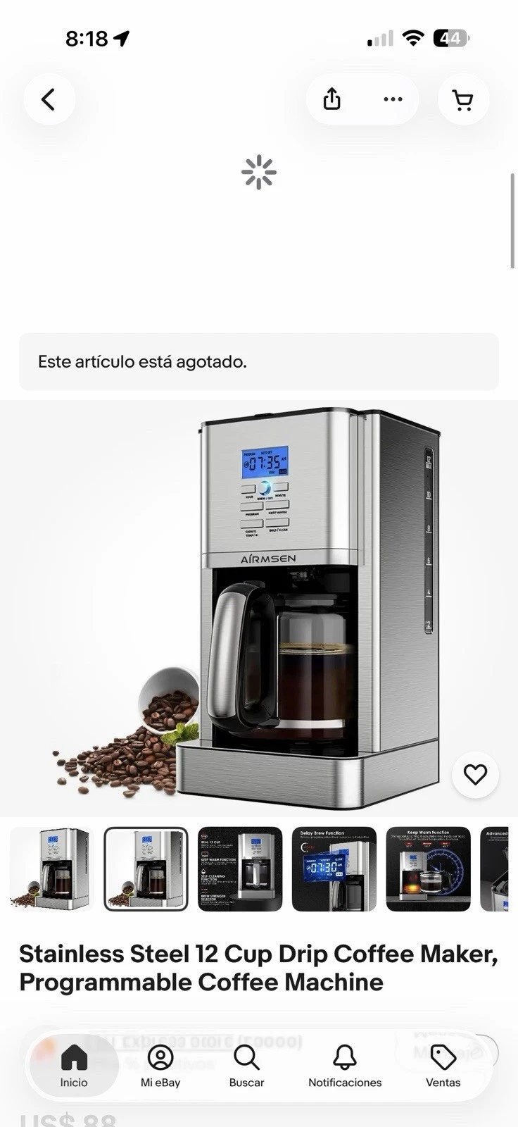 Stainless Steel 12 Cup Drip Coffee Maker, Programmable Coffee Machine