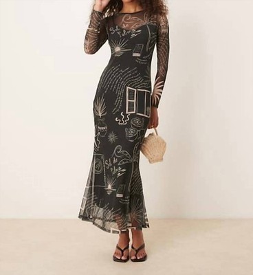Never Fully Dressed Mono Palma Mesh Maxi Dress Size 6