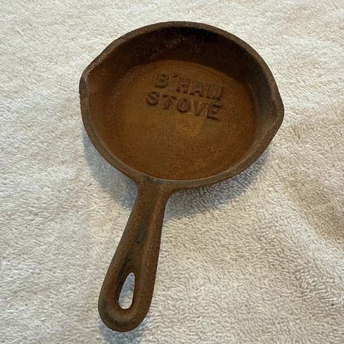 Vintage B'Ham BIRMINGHAM STOVE Miniature Cast Iron Skillet 6x4” Advertising