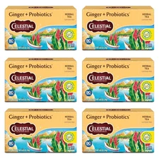 Celestial Seasonings Ginger + Probiotics Herbal Tea, 16 Count (Pack of 6) 