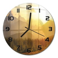 Runde Wanduhr Aus Glas Glasuhr Berge Bei Sonnenuntergang Schwarze Zeiger Fi30 Cm