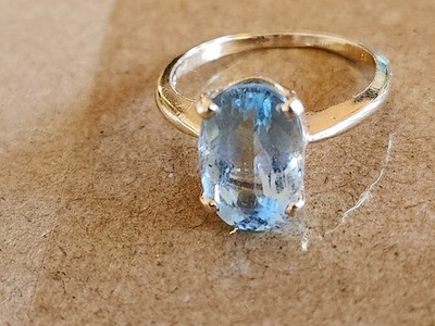 VINTAGE 14K GELBGOLD LÄNGLICHER OVALER AQUAMARIN RING GRÖSSE 7 3,2 g ~12 x18 mm
