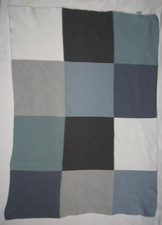 Elegant Baby Blanket Blue Gray Cream Patchwork Color Block Knit 100 Cotton
