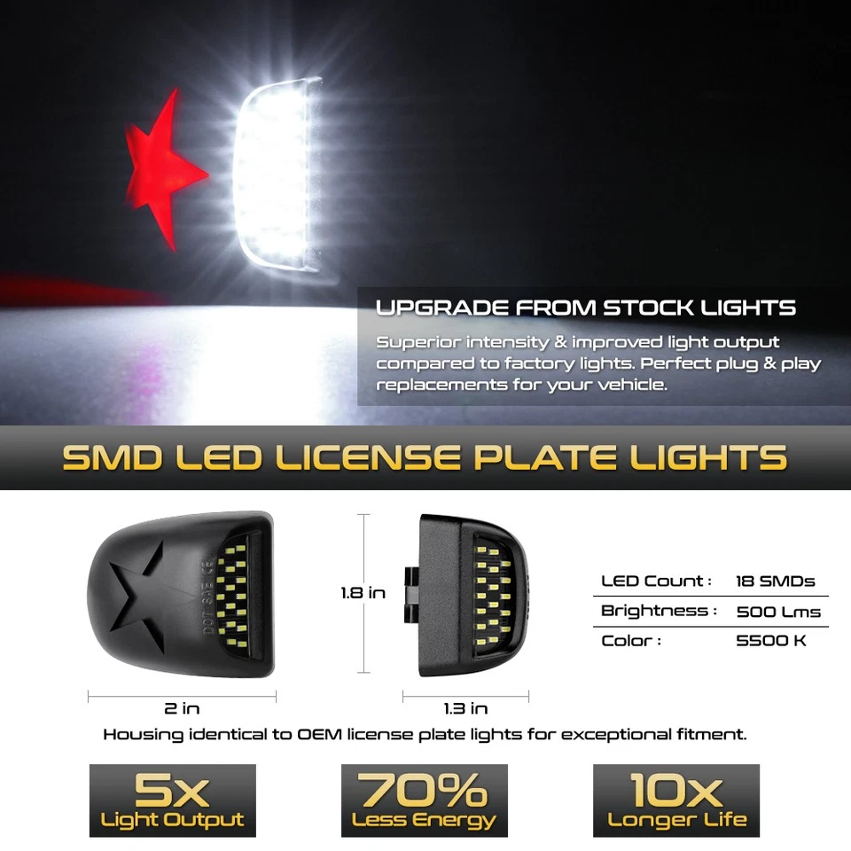 "RED STAR" LED License Plate light Housing Lens 1999-2013 GMC Sierra Rear Bumper - Image 2 of 4