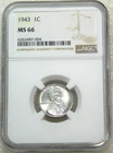 1943 P Lincoln Steel Cent NGC MS66 Very Bright Luster Just Graded #E287T