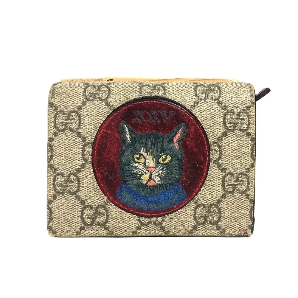 GUCCI Chat Mystique Pliable GG Suprême Toile Beige, Rouge Italie Unisexe Cuir