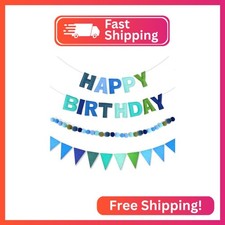 CANREVEL 3 PCS Pre-Strung 3D Happy Birthday Banner Decorations, Blue
