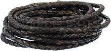 10 Feet - 1/8" Braided Leather Bolo Cord - Distressed Black