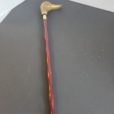 Vintage Brass Duck Head Shoehorn 23" Long Handle Wood Gentleman Valet Decor