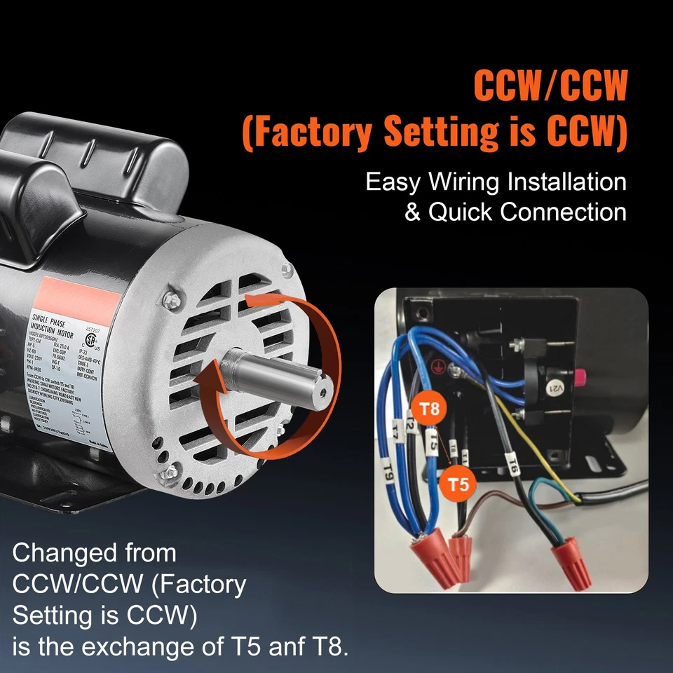Uimoso 5HP Air Compressor Electric Motor 230V 3450RPM 56Hz Frame CW/CCW Rotation - Image 4 of 4