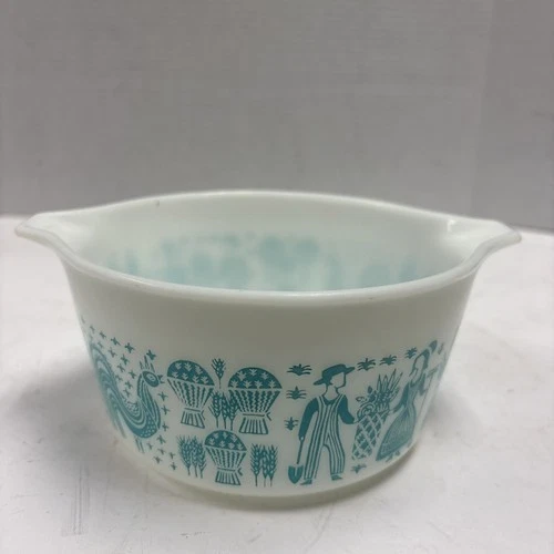 Vintage Pyrex Amish Butterprint 1 Qt Casserole Bowl 473 Teal Aqua Blue No Lid