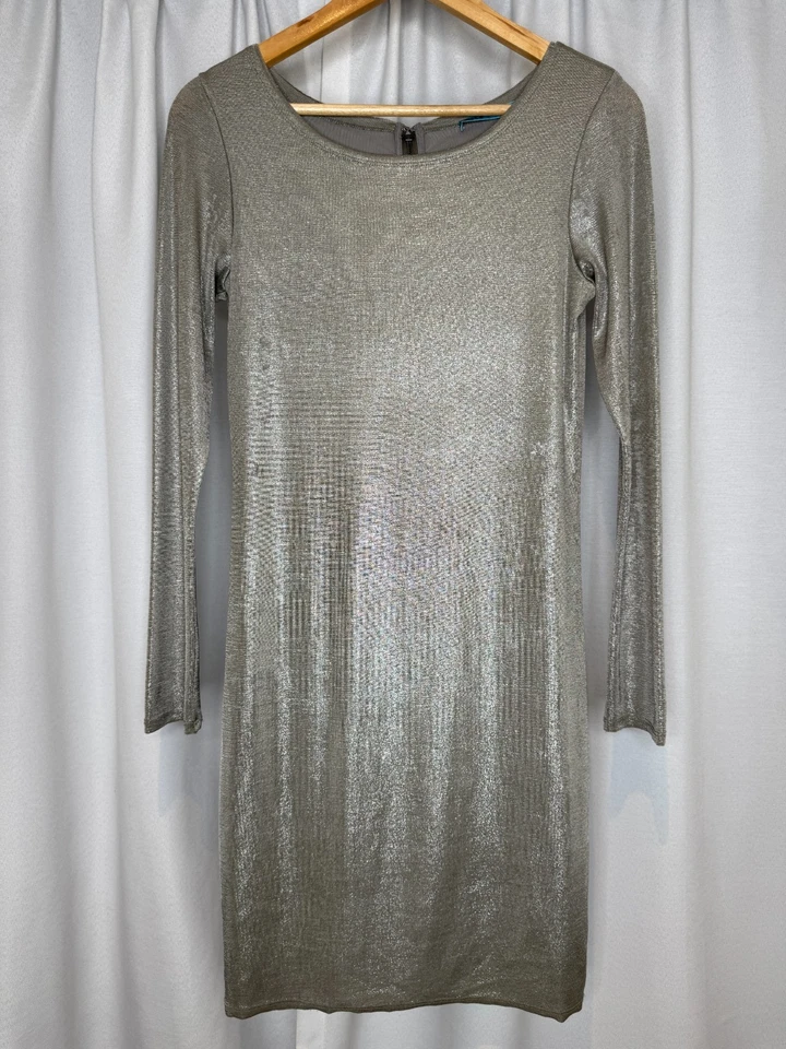 Alice + Olivia Silver Metallic Tabitha Dress Size S Fitted Bodycon Long Sleeve - image 2 of 4