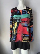Jess & Jane Abstract Art Geometric Colorful Tunic Top 3/4 Sleeve Women’s L
