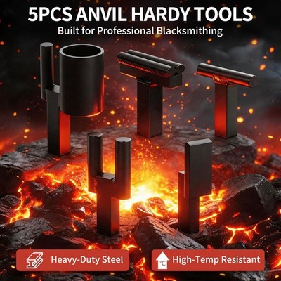 1 inch Blacksmith Anvil Hardy Hole Tools Set (5PCS) Blacksmithing Forge Forging