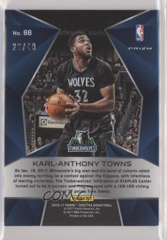 2016-17 Panini Spectra Pink /49 Karl-Anthony Towns #88 - Image 2 of 2