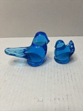 Blue Birds of Happiness Vintage Glass Figurines Set of 2 Signed Leo Ward Ron Ray