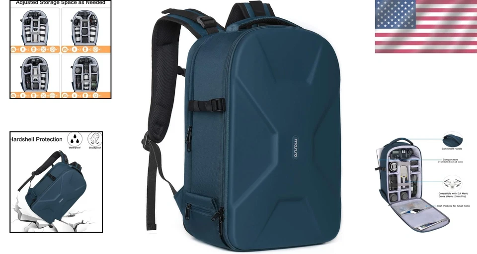 Mochila de fotografía verde azulado profundo con estuche impermeable Foto 2 de 4