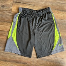  NIKE DRI-FIT BASKETBALL SHORTS GRAY/NEON GREEN BOYS SIZE Medium