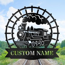 Personalized Metal Train Sign, Custom Name Wall Art