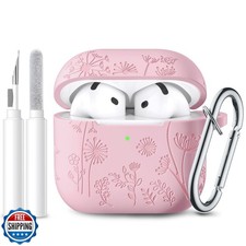 Lerobo for Airpods 4 Case Cover with Cleaner Kit, Cute Flower Engraved Silico