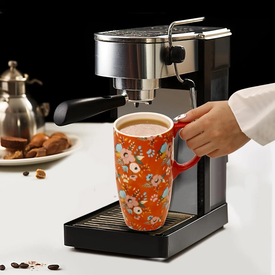 Taza de café de cerámica taza de viaje con tapa para hogar y oficina, 17 oz. Porcelana grande Foto 4 de 4