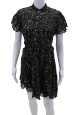 Etoile Isabel Marant Womens Cotton Short Sleeve V-neck Tier Dress Black Size S