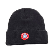 Captain America Shield Logo Black Cotton Cuffed knit Beanie Embroidered Logo NEW