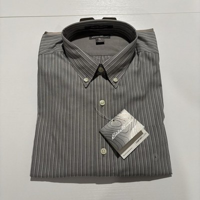 eddie bauer dress shirt Eddie Bauer Shirt Mens Large Gray Pinstripe Button-Down Dress Long Sleeve