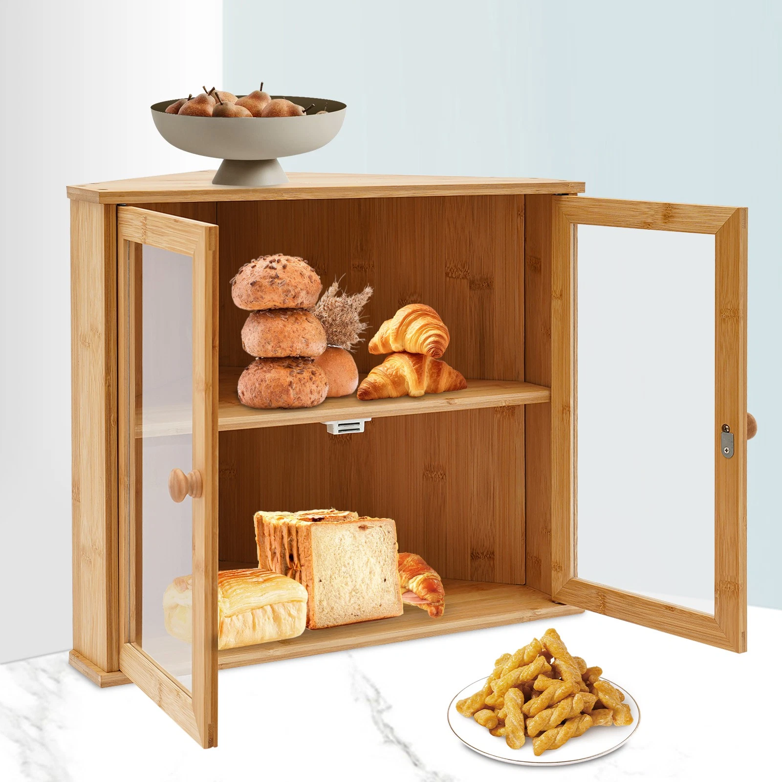 Corner Bread Display Case, Bread Storage Container, Corner Bread Box for Kitchen