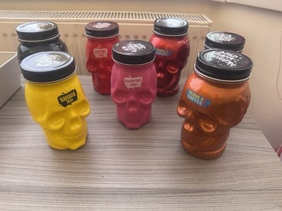 7 EMPTY Dead Man's Fingers Skull Glass Jars Banana Blackcurrant Liquorice Coffee