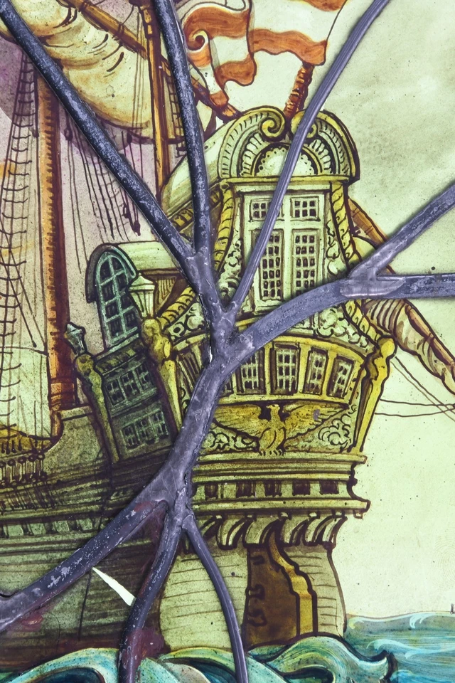 19th C, английский, свинцовый и окрашенный стеклянная панель, #8463 - Изображение 2 из 4