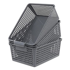 Ramddy 3-Pack Grey Storage Baskets, Large Plastic Organizer Baskets
