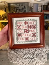 Vintage ABC Cross Stitch Sampler  Primitive Farmhouse Needlepoint Wall Decor