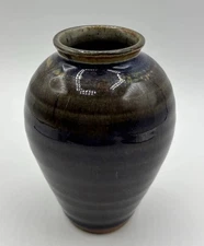 North Carolina Pottery Hamilton Williams Studio 4.25” Bud Vase Blue Earth Tones