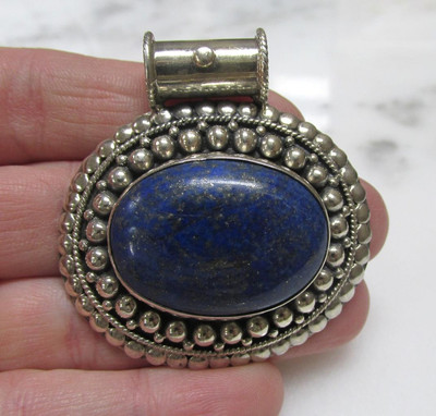 Sterling Silver Oval Lapis Lazuli Slider Pendant ~ 22.6grams ~ 5-F489