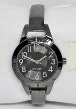 Women's Nine West 9W Black Dial Glossy Silver Bezel NW11763 Bangle Band Watch 07