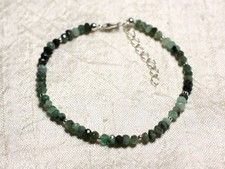Natural A  Green Emerald Faceted Rondelle Gemstone 4-5MM Beaded Bracelet 6-8''
